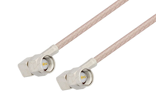 SMA Male Right Angle to SMA Male Right Angle Cable 12 Inch Length Using RG316-DS Coax with HeatShrink and 180 Deg. Clock, LF Solder