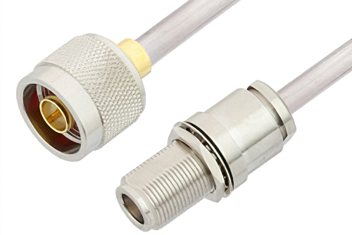 N Male to N Female Bulkhead Cable 24 Inch Length Using PE-SR401AL Coax , LF Solder
