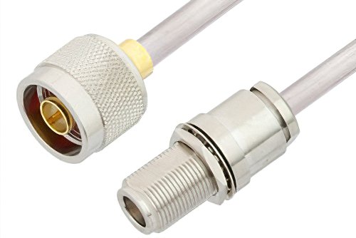 N Male to N Female Bulkhead Cable Using PE-SR401AL Coax , LF Solder