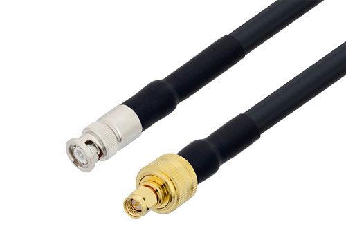 BNC Male to SMA Male Low Loss Cable Using PE-C400 Coax with HeatShrink