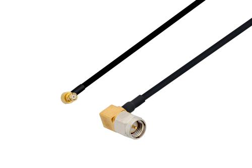 SMP Female Right Angle to SMA Male Right Angle Cable Using PE-SR405FLJ Coax with 180 Deg. Clock