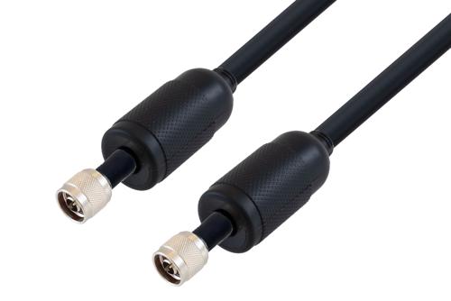Waterproof IP68 N Male (Plug) to N Male (Plug) Low Loss Cable Using LMR-400 Coax, LF Solder