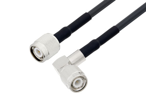TNC Male Right Angle to TNC Male Low Loss Cable Using LMR-195 Coax with HeatShrink, LF Solder