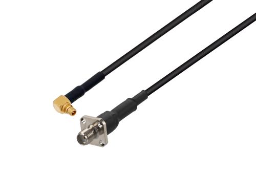 MMCX Plug Right Angle to SMA Female 4 Hole Flange Low Loss Cable Using LMR-100 Coax with HeatShrink
