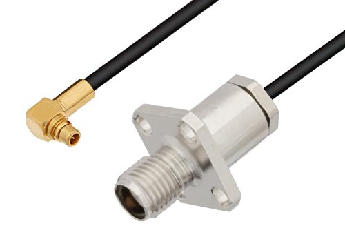 SMA Female 4 Hole Flange to MMCX Plug Right Angle Cable Using LMR-100 Coax