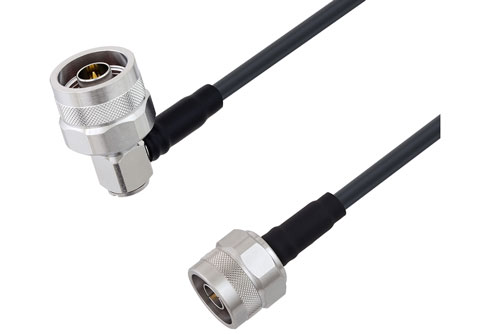 N Male to N Male Right Angle Low Loss Cable Using LMR-195 Coax With Times Microwave Components , LF Solder