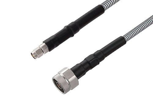 N Male to SMA Male Low Loss Cable 60 Inch Length Using PE-P142LL Coax with HeatShrink