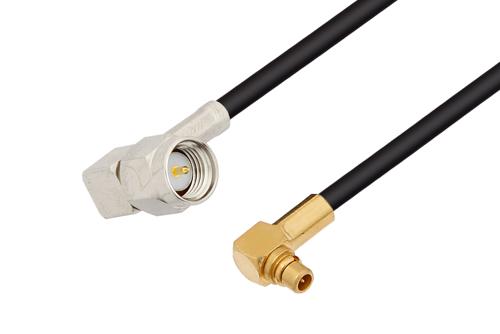 SMA Male Right Angle to MMCX Plug Right Angle Low Loss Cable Using LMR-100 Coax with 270 Deg. Clock