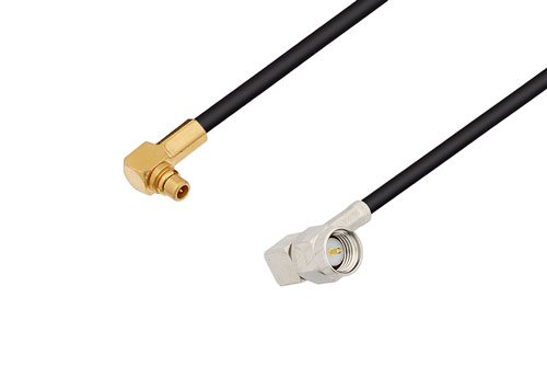 MMCX Plug Right Angle to SMA Male Right Angle Low Loss Cable Using LMR-100 Coax with 90 Deg. Clock