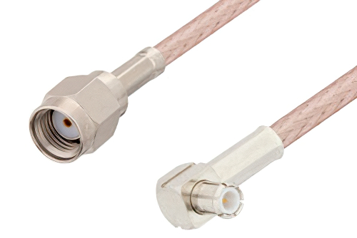 Reverse Polarity SMA Male to MCX Plug Right Angle Cable 48 Inch Length Using RG316 Coax, RoHS
