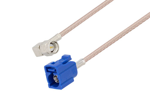 SMA Male Right Angle to Blue FAKRA Jack Cable Using RG316 Coax
