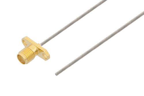 SMA Female 2 Hole Flange to Straight Cut Lead Test Probe Cable Using PE-SR047FL Coax