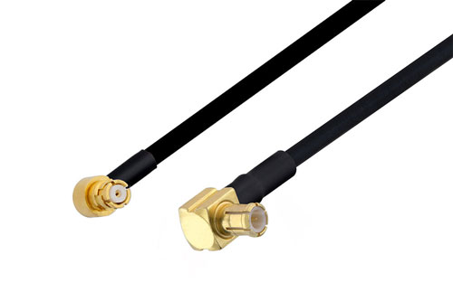 SMP Female Right Angle to MCX Plug Right Angle Cable Using PE-SR405FLJ Coax , LF Solder in 100CM