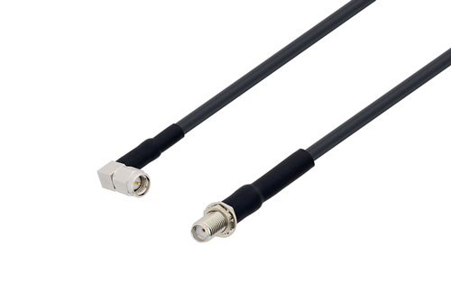 SMA Female Bulkhead to SMA Male Right Angle Low Loss Cable Using LMR-195 Coax with HeatShrink