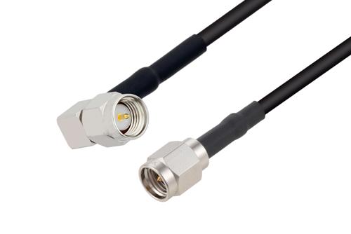 SMA Male Right Angle to SMA Male Low Loss Cable Using LMR-100 Coax with HeatShrink