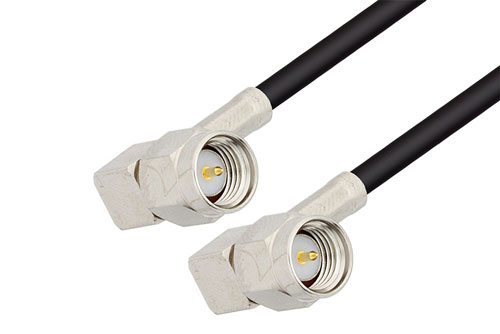SMA Male Right Angle to SMA Male Right Angle Low Loss Cable 100 cm Length Using LMR-100 Coax with 270 Deg. Clock