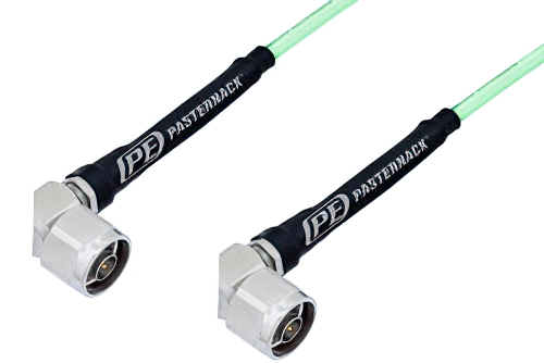 N Male Right Angle to N Male Right Angle Low Loss Cable 12 Inch Length Using PE-P142LL Coax, RoHS