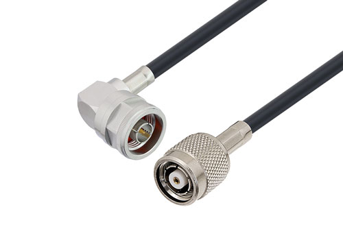 N Male Right Angle to Reverse Polarity TNC Plug Low Loss Cable 36 Inch Length Using LMR-240 Coax