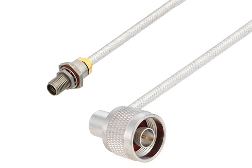 3.5mm Female Bulkhead to N Male Right Angle Cable Using PE-SR402FL Coax