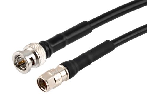 75 Ohm BNC Male to 75 Ohm F Male Low Loss Cable Using 75 Ohm LMR-240-75-DB Coax with Times Microwave Components