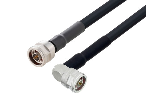N Male to N Male Right Angle Low Loss Cable Using LMR-400-UF Coax with HeatShrink