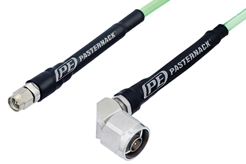 SMA Male to N Male Right Angle Low Loss Cable 12 Inch Length Using PE-P142LL Coax, RoHS