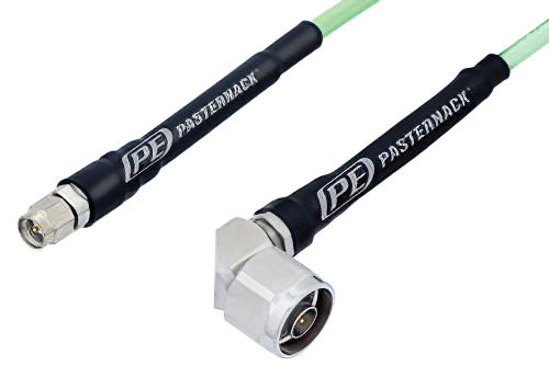 SMA Male to N Male Right Angle Low Loss Cable 60 Inch Length Using PE-P142LL Coax, RoHS