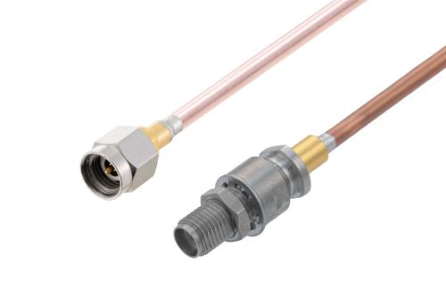 2.92mm Male to 2.92mm Female Bulkhead Cable Using PE-118SR Semi-Rigid Coax