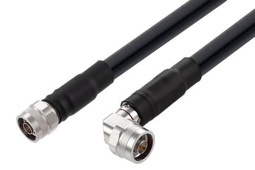 Fire Rated N Male to N Male Right Angle Low Loss Cable 180 Inch Length Using LMR-600-FR Coax with Times Microwave Components with HeatShrink
