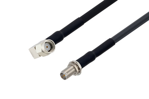 Reverse Polarity SMA Plug Right Angle to Reverse Polarity SMA Jack Bulkhead Low Loss Cable Using LMR-195 Coax with HeatShrink