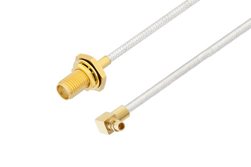 SMA Female Bulkhead to MMCX Plug Right Angle Cable Using PE-SR405FL Coax