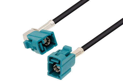 Water Blue FAKRA Jack Right Angle to FAKRA Jack Cable Using RG174 Coax