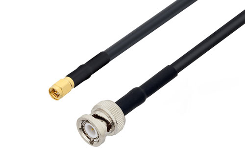 SMA Male to BNC Male Cable Using LMR-240-UF Coax with HeatShrink, LF Solder