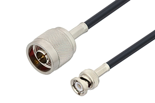 N Male to BNC Male Cable 12 Inch Length Using LMR-195 Coax , LF Solder