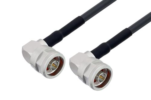 N Male Right Angle to N Male Right Angle Low Loss Cable Using LMR-240-UF Coax with HeatShrink