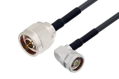 N Male to N Male Right Angle Low Loss Cable Using LMR-240-UF Coax with HeatShrink