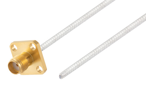 SMA Female 4 Hole Flange to Straight Cut Lead Test Probe Cable Using PE-SR405FL Coax