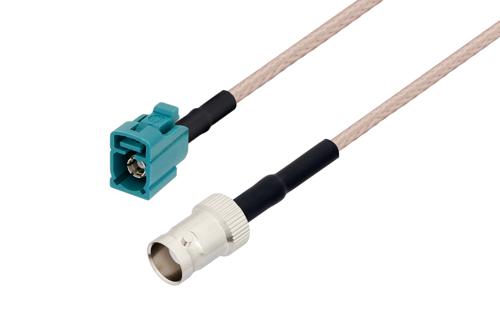 Water Blue FAKRA Jack to BNC Female Cable Using RG316 Coax with HeatShrink