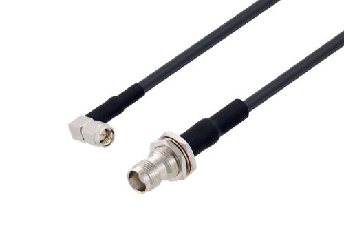 Fire Rated SMA Male Right Angle to TNC Female Bulkhead Low Loss Cable Using LMR-195-FR Coax with HeatShrink, LF Solder