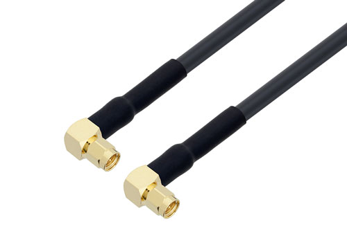 SMA Male Right Angle to SMA Male Right Angle Low Loss Cable Using LMR-240-UF Coax with HeatShrink and 90 Deg. Clock