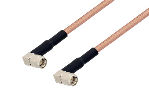 SMA Male Right Angle to SMA Male Right Angle Low Loss Cable Using PE-P195 Coax with HeatShrink