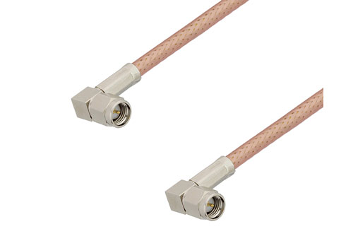 SMA Male Right Angle to SMA Male Right Angle Low Loss Cable 12 Inch Length Using PE-P195 Coax , LF Solder