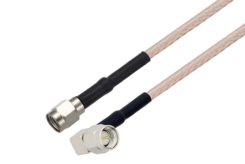 SMA Male Right Angle to Reverse Polarity SMA Plug Cable Using RG316-DS Coax with HeatShrink