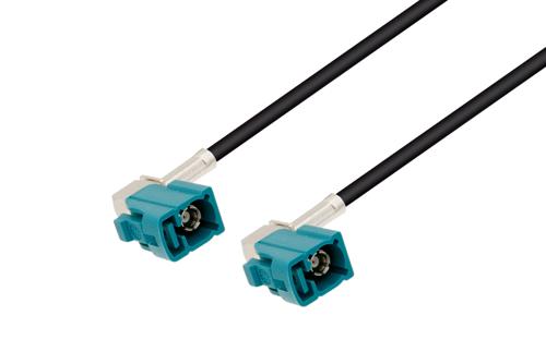Water Blue FAKRA Jack Right Angle to FAKRA Jack Right Angle Cable Using RG174 Coax, LF Solder