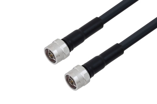 N Male to N Male Low Loss Cable Using LMR-400-UF Coax with Times Microwave Components with HeatShrink, LF Solder