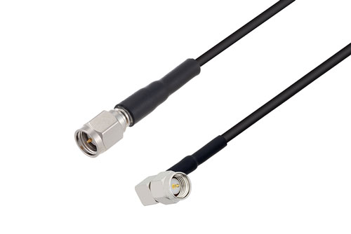 SMA Male to SMA Male Right Angle Low Loss Cable Using LMR-100 Coax with HeatShrink