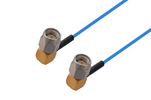 SMA Male Right Angle to SMA Male Right Angle Cable 6 Inch Length Using PE-P047 Coax with HeatShrink