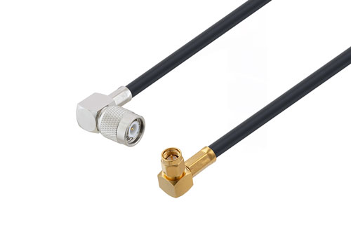 TNC Male Right Angle to SMA Male Right Angle Low Loss Cable Using LMR-240 Coax with 270 Deg. Clock, LF Solder