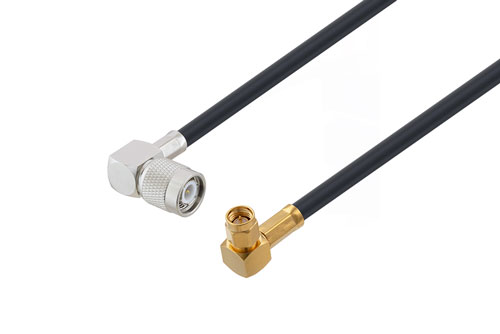TNC Male Right Angle to SMA Male Right Angle Low Loss Cable Using LMR-240 Coax with 90 Deg. Clock, LF Solder