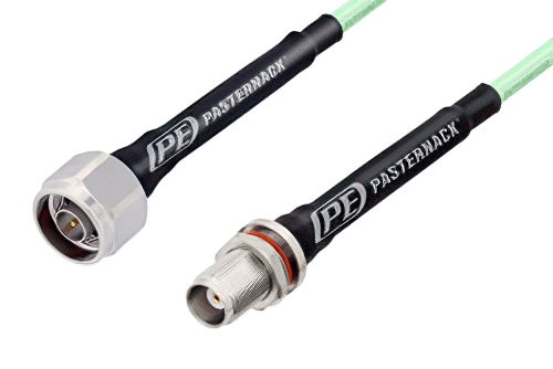 N Male to TNC Female Bulkhead Low Loss Cable 48 Inch Length Using PE-P142LL Coax, RoHS